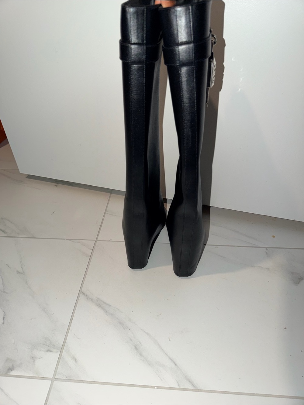 Givenchy Black Wedge Knee Boots with Padlock Accent - Picture 8 of 8